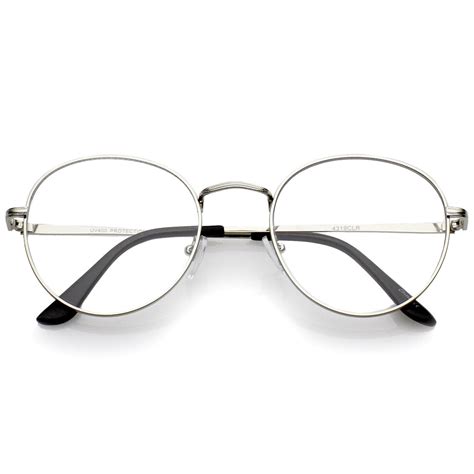 classic slim metal frame clear flat lens round eyeglasses 52mm round