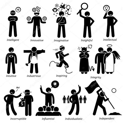 Positive Personalities Character Traits Stick Figures Man