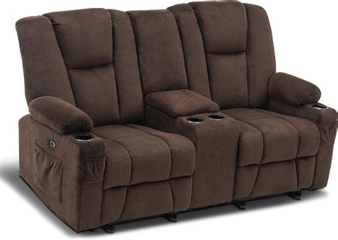 Amazon Com Mcombo Fabric Power Loveseat Recliner With Console Electric Reclining Loveseat Sofa