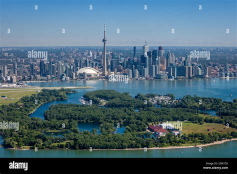 Aerial View Of Toronto Skyline With Islands In The Foreground Stock