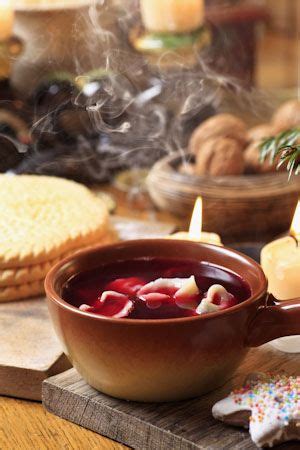 The eve is celebrated with traditional cuisine, excluding meat. Red borscht, polish traditional christmas eve ...