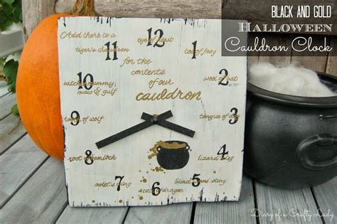 Diary Of A Crafty Lady Black And Gold Halloween Cauldron Clock Clock