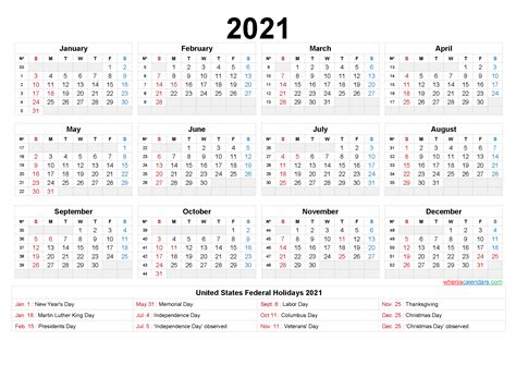 2021 Calendar Printable One Page 6 Templates