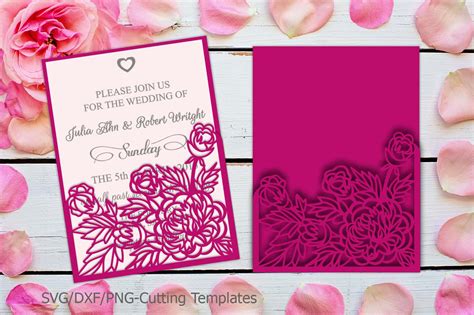 Peonies Laser Cut Pocket Envelope Wedding Invitation Svg Dxf