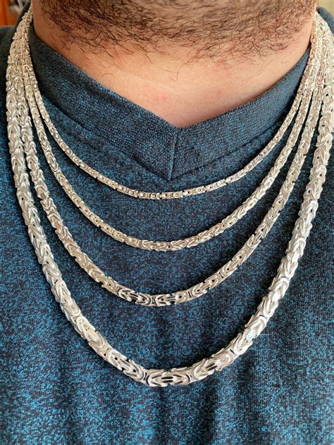 Real Solid 925 Sterling Silver Byzantine Rope Chain Mens Necklace 25