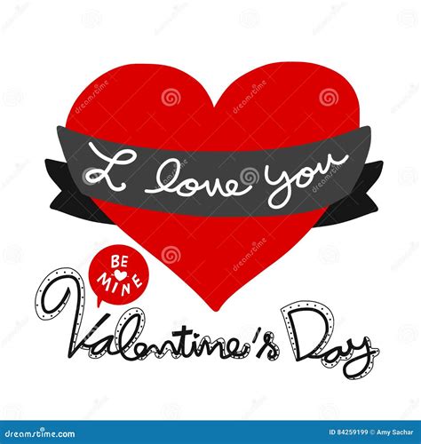 I Love You Be Mine Valentine`s Day With Red Heart Illustration Stock