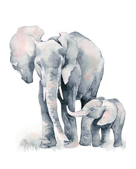 Sweet Watercolor Mom And Cub Elephants Tattoo Design Watercolor