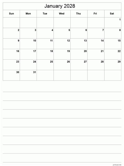Printable January 2028 Calendar Free Printable Calendars
