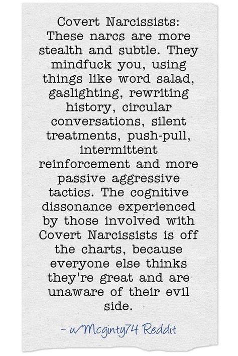 They aren't a cliché of a. Covert Narcissists: These narcs are more stealth and ...