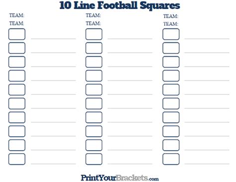 Printable 10 Line Football Squares Pool