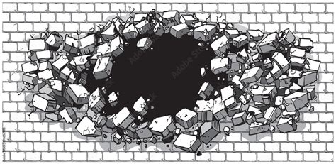 Hole Breaking Through Wide Brick Wall Stock Vector Adobe Stock