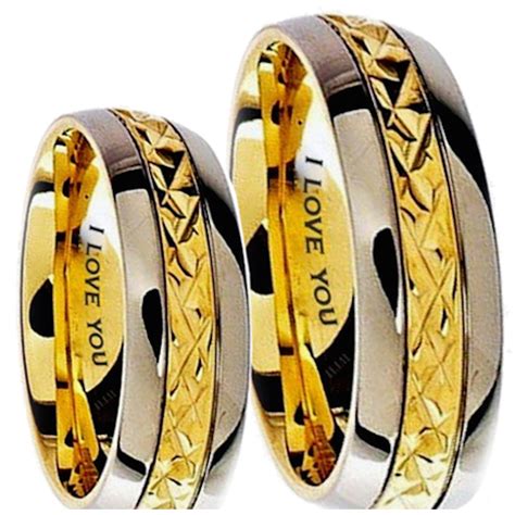 I Love You His And Hers Matching Classic Gold Tone Wedding Couple Rings Set P212 866 Image 