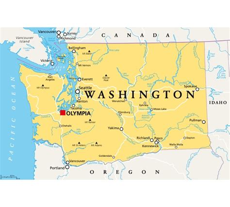 Washington Wa Political Map Us State The Evergreen Stock Photo