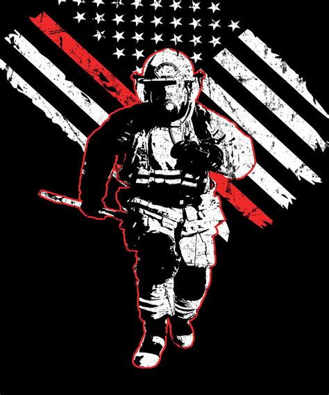 Firefighter American Flag Thin Red Line Fireman Apparel Digital Art By