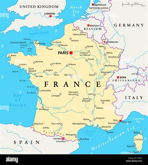 Francia Mapa Político Con París Capital De Las Fronteras Nacionales