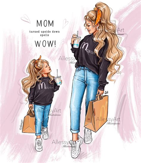 Mother And Daughter Clipart Instant Download Fashion Etsy Mother
