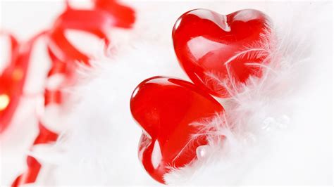 Red Heart Shapes On White Fur Cloth Hd Love Wallpapers Hd Wallpapers