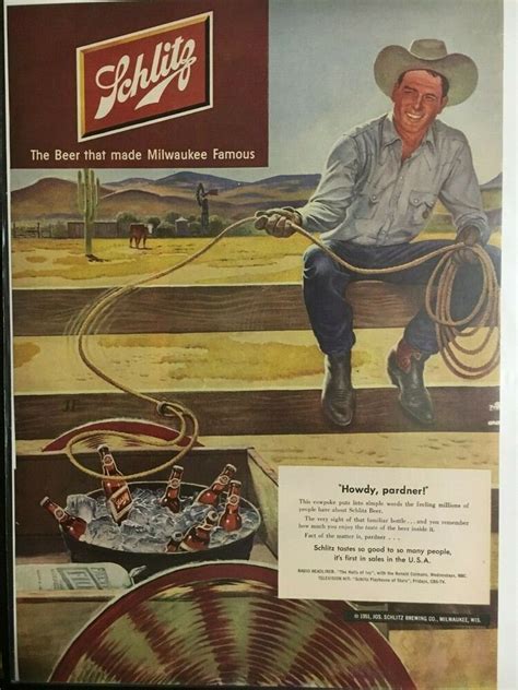 1951 Schlitz Beer Authentic Vintage Ad W Cowboy Gorgeous Art Schlitz