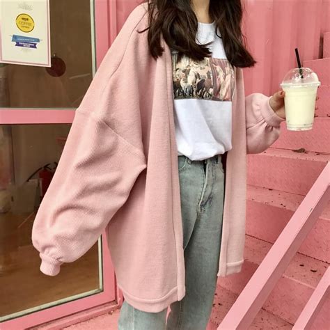 Oversized Pastel Aesthetic Knitted Cardigan S Pink With Images