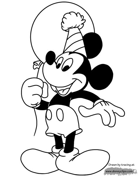 This picture shows that mickey mouse has brought two balloons with shapes that resemble mickey's face. Mickey Mouse Birthday Coloring Pages | Disneyclips.com