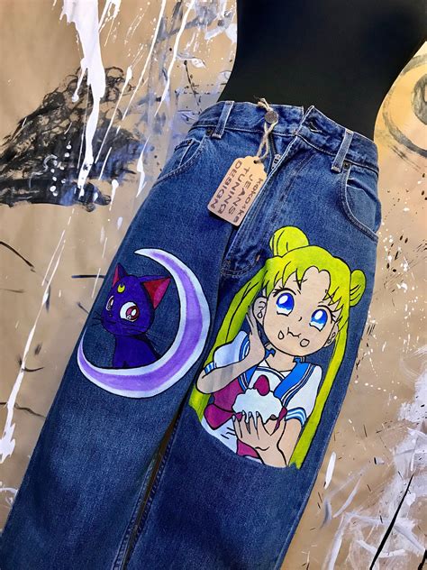 Sailor Moon Jeans Art Festive Clothing Jeans With Hand Painted