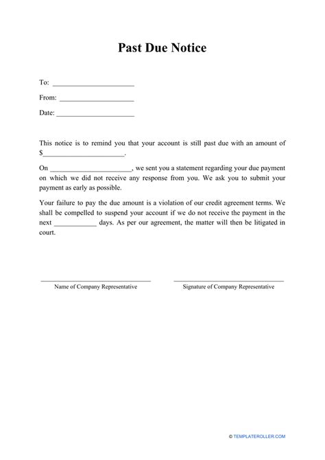 Past Due Notice Template Fill Out Sign Online And Download Pdf Templateroller