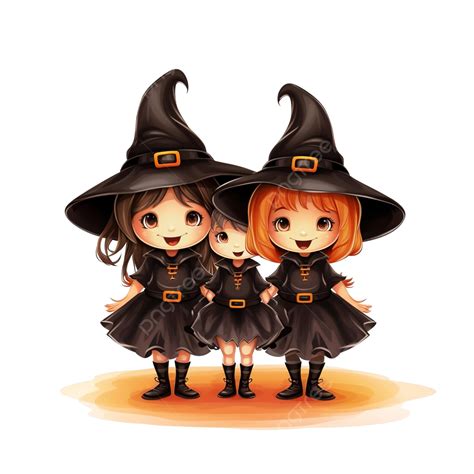 três meninas fantasiadas de bruxa estão comemorando o halloween png garota do dia das bruxas
