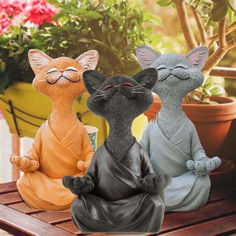 Whimsical Buddha Cat Figurine Meditation Yoga Collectible Cat Lover