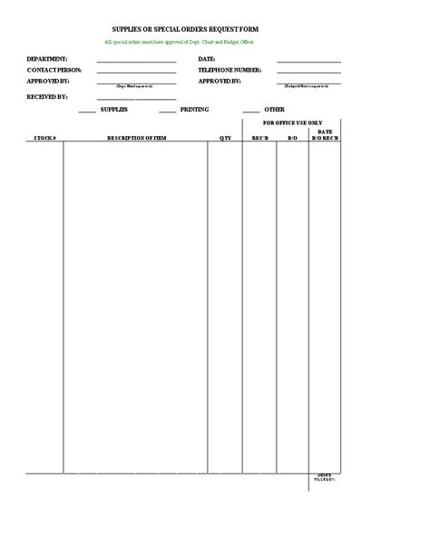Blank Supply Order Request Form Templates At