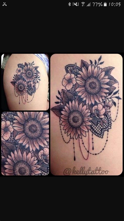 Pin By Angela Miller On Tattoos Lace Tattoo Sunflower Tattoo Thigh