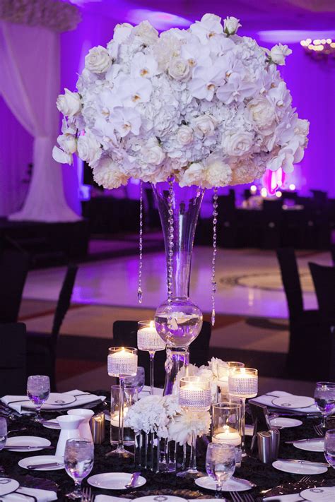 White Flower Ball With Hanging Jewels And Crystals Luxury Wedding