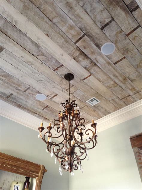 Standard height basement ceiling ideas. Antique white wash pine ceiling. Our dinning and kitchen ...