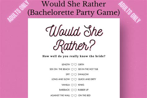 Would She Rather Bachelorette Party Game Would She Rather Game Would