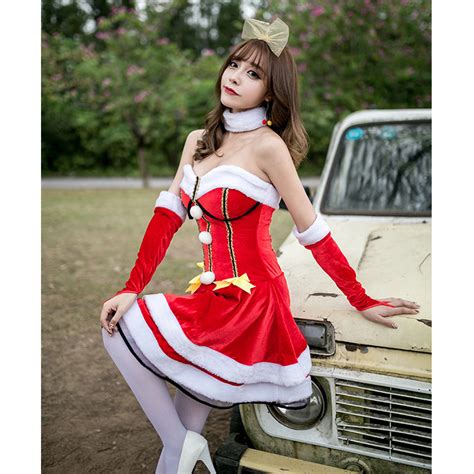4pcs Womens Sexy Santa Girl Strapless High Waist Mini Dress Christmas Costume Xt18563