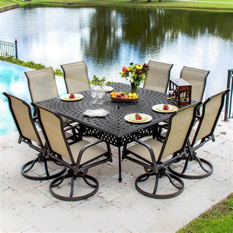 Madison Bay 9 Piece Sling Patio Dining Set With Swivel Rockers And