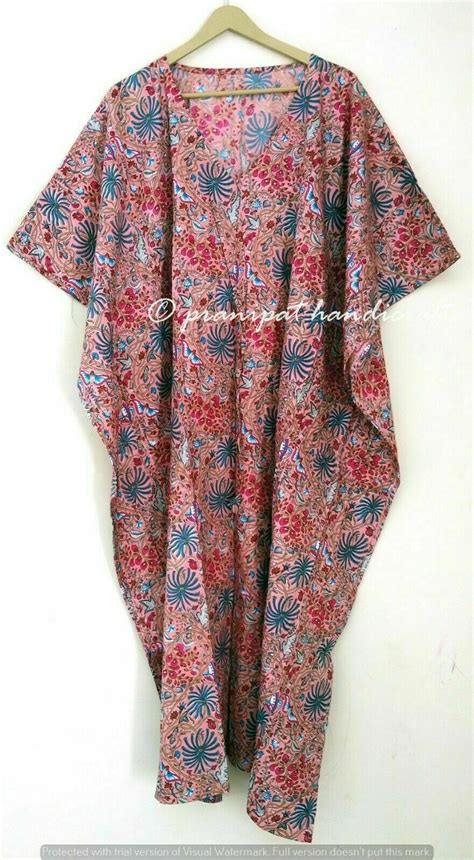 Indian Peach Long Floral Print Cotton Hippie Maxi Women Nightwear Caftan Dress Ebay