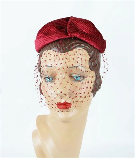 1950s Vintage Hat Dark Red Quilted Beret With Netting By Chanda Hats