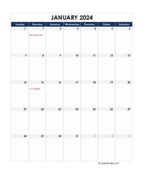 Monthly Calendar Free Printable 2024