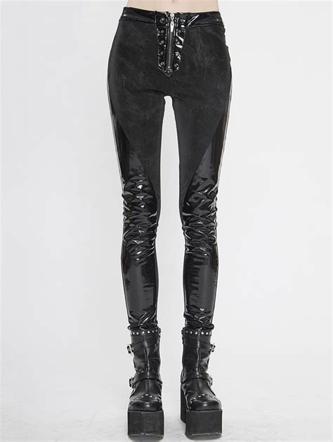 black gothic punk pu leather long trousers for women pants for women