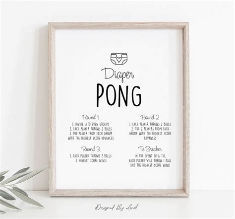 Diaper Pong Baby Shower Game Table Sign Simple Black And White Boy