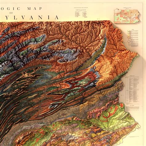 Pennsylvania Geologic Map Vintage Map Elevation Map Shaded Relief Map Art Print Etsy