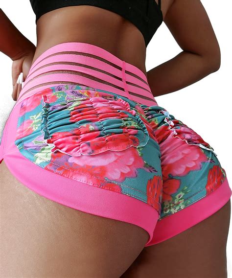 Fittoo Women High Waisted Shorts Workout Yoga Scrunch Butt Pants Ruched