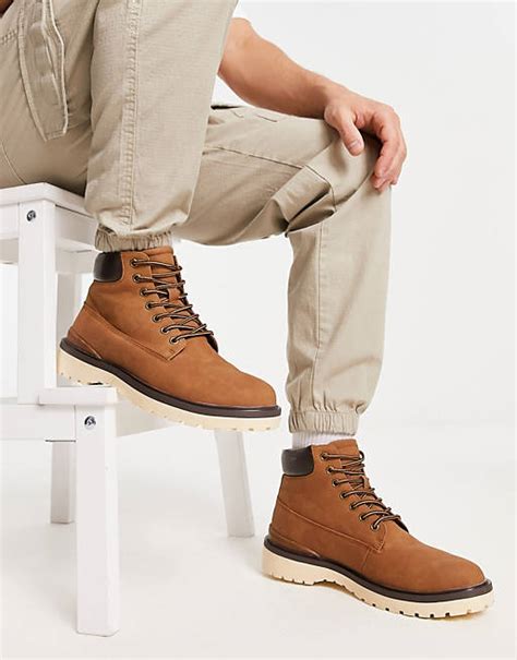 river island chunky hiking boots in brown asos