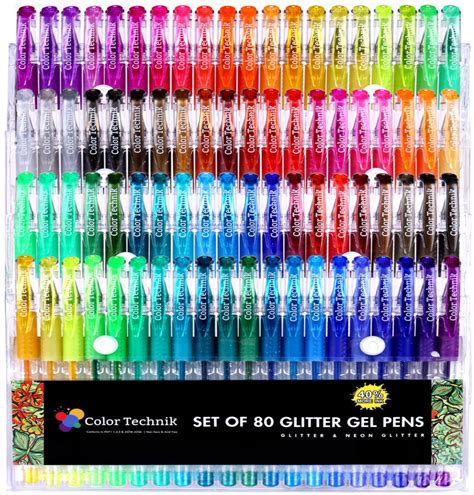 Buy Glitter Gel Pens By Color Technik Set Of 80 Glitter And Neon