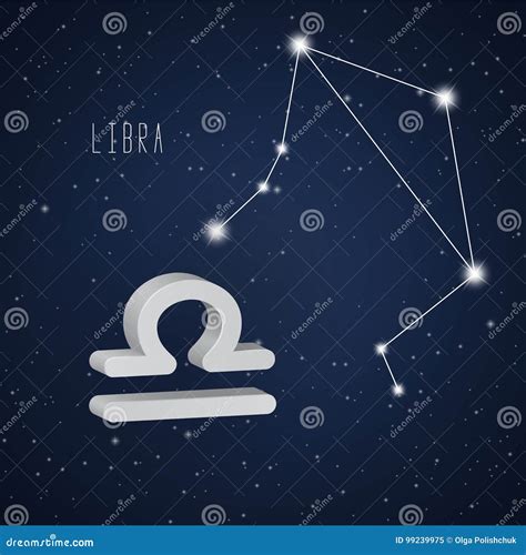 Vector Illustration Of Libra 3d Symbol And Constellation Stock Vector