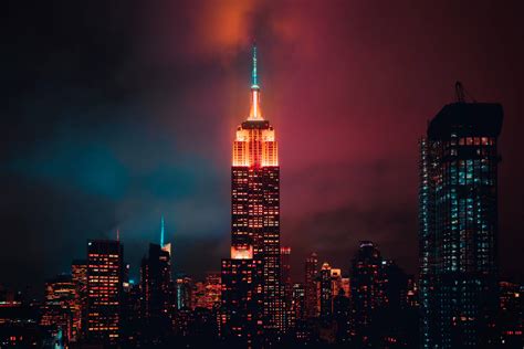 Download Red Building New York Night Iphone Wallpaper