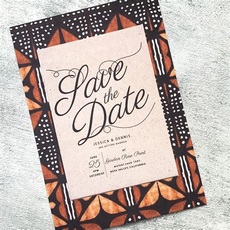 Mudcloth African Wedding Printed Card Wedding Invite Rustic