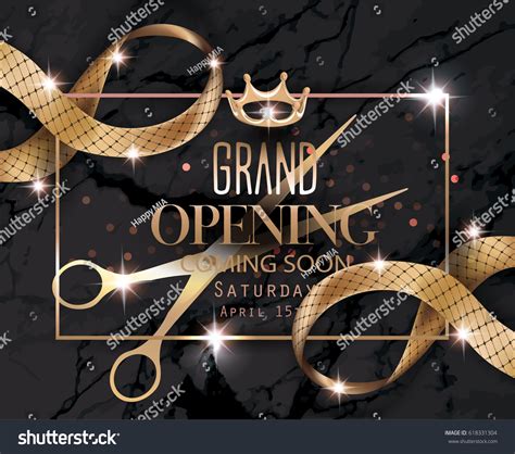 Grand Opening Banner Sparkling Curly Ribbons Stock Vector Royalty Free