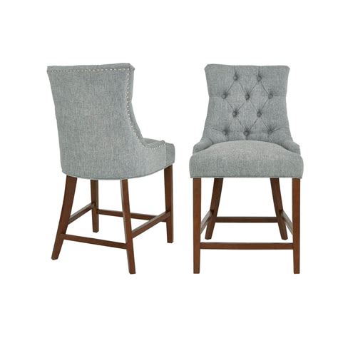 Stylewell Bakerford Walnut Finish Upholstered Counter Stool With Back And Aloe Green Seat Set