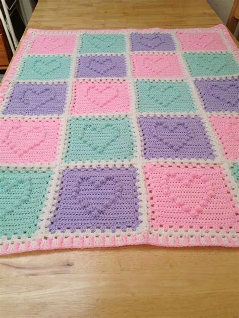 Heart Square Afghan With Border Baby Blanket Crochet Crochet Motif